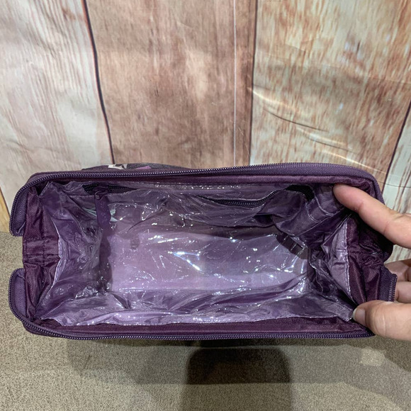 Thirty-One Gifts Purple Floral Zip Top Stay Open Organizing Cosmetic Pouch Bag - Picture 3 of 5